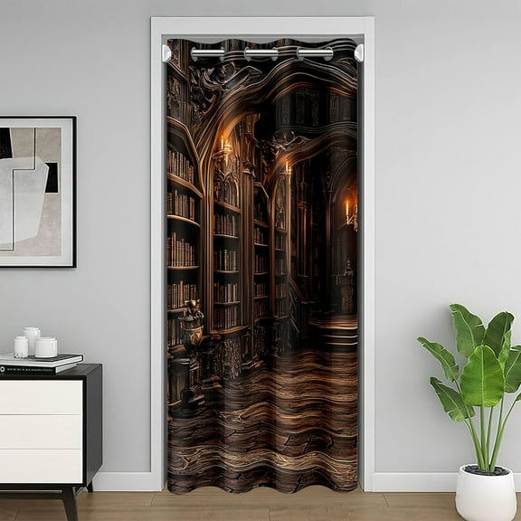 Erosebridal Retro Books Door Curtain For Door Window 42x80, Magical Palace Door Drape, Bookshelf Print Decor