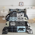 thumbnail image 1 of Erosebridal Retro Cabin Decor Comforter Set Full, Deer Bear Elk Quilt Vintage Rustic Farmhouse Bedding Set Western Cowboy Wildlife Patchwork Duvet Insert 3 Pieces With 2 Pillow Cases, Grey Black, 1 of 5