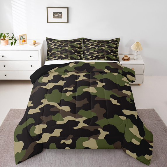 Erosebridal Retro Camo Flag Comforter Sets Full Size, Olive Drab Comforters & Duvets, Camouflage Reversible Duvet Insert, Microfiber Bedroom Decoration, 3-Piece