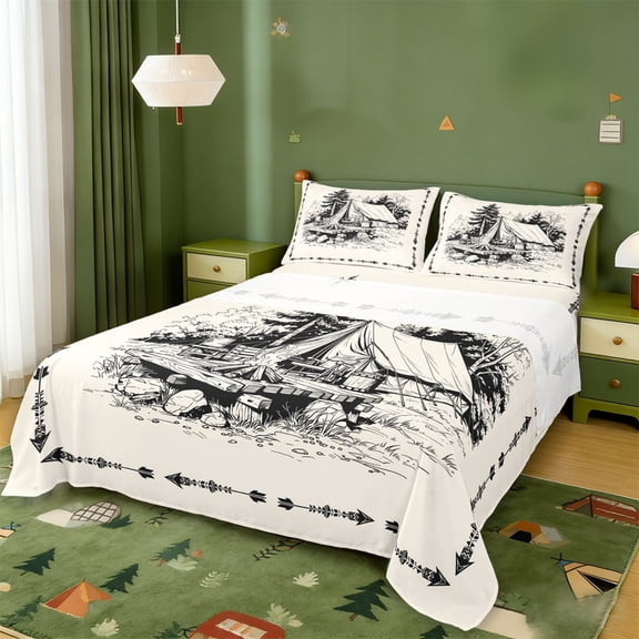 Erosebridal Retro Camping RV Bed Sheets,Travel Trailers King Sheets For Kids 4pcs
