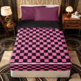 thumbnail image 1 of Erosebridal Retro Checkered Pattern Zipper Twin Comforter Sets with Fitted Sheet and 2 Pillowcases,Square Grid Print Zipper Bedding Set,Hot Pink Black,Black Reversible, 1 of 6