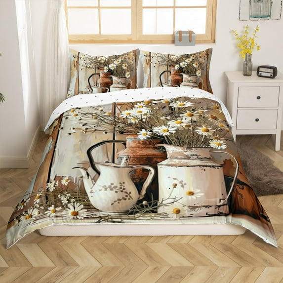 Erosebridal Retro Daisy Duvet Cover Full, Floral Flower Bedding Sets Full Size, Rustic Lodge Cabin Decorative, Reversible (No Comforter)