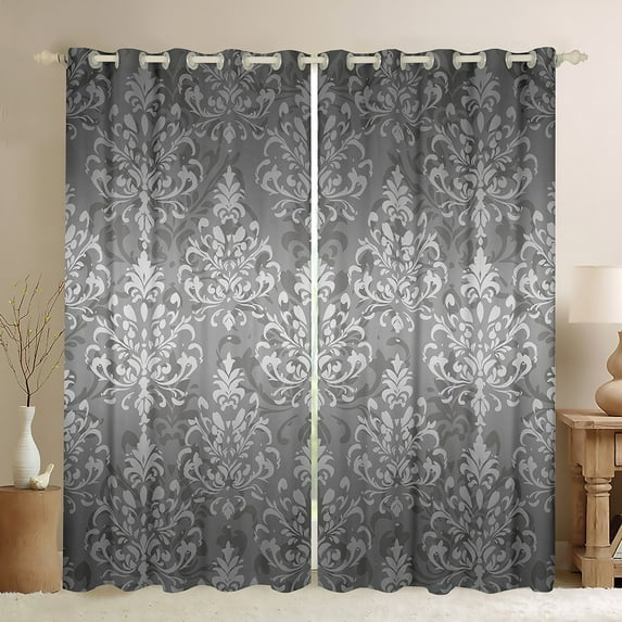 Erosebridal Retro Damask Curtains for Living Room, Boho Vintage Flower 30%-50% Blackout Curtains Set of 2 (42x84), Grey, Luxurious