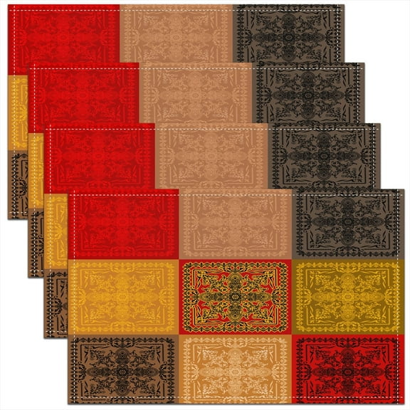 Erosebridal Retro Damask Place Mats Set of 4 for in Door Dinning, Bohomian Floral Table Place Mats for in Door Dining, Hippie Patchwork Decor