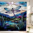 thumbnail image 1 of Erosebridal Retro Dragonfly Shower Curtain 72Wx78L,Bohemian Plants Bath Curtain,Blue Purple, 1 of 5