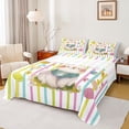 thumbnail image 1 of Erosebridal Retro Easter Eggs Kids Queen Sheet Sets,Cute Cartoon Rabbit Bunny Multicolor Geometric Stripes Girls Bed Set 4 Pieces, 1 of 6