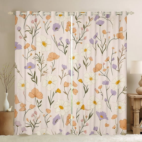 Erosebridal Retro Flower Floral Curtains and Drapes (42x90), Botanical Plants 30%-50% Blackout Curtains for Bedroom