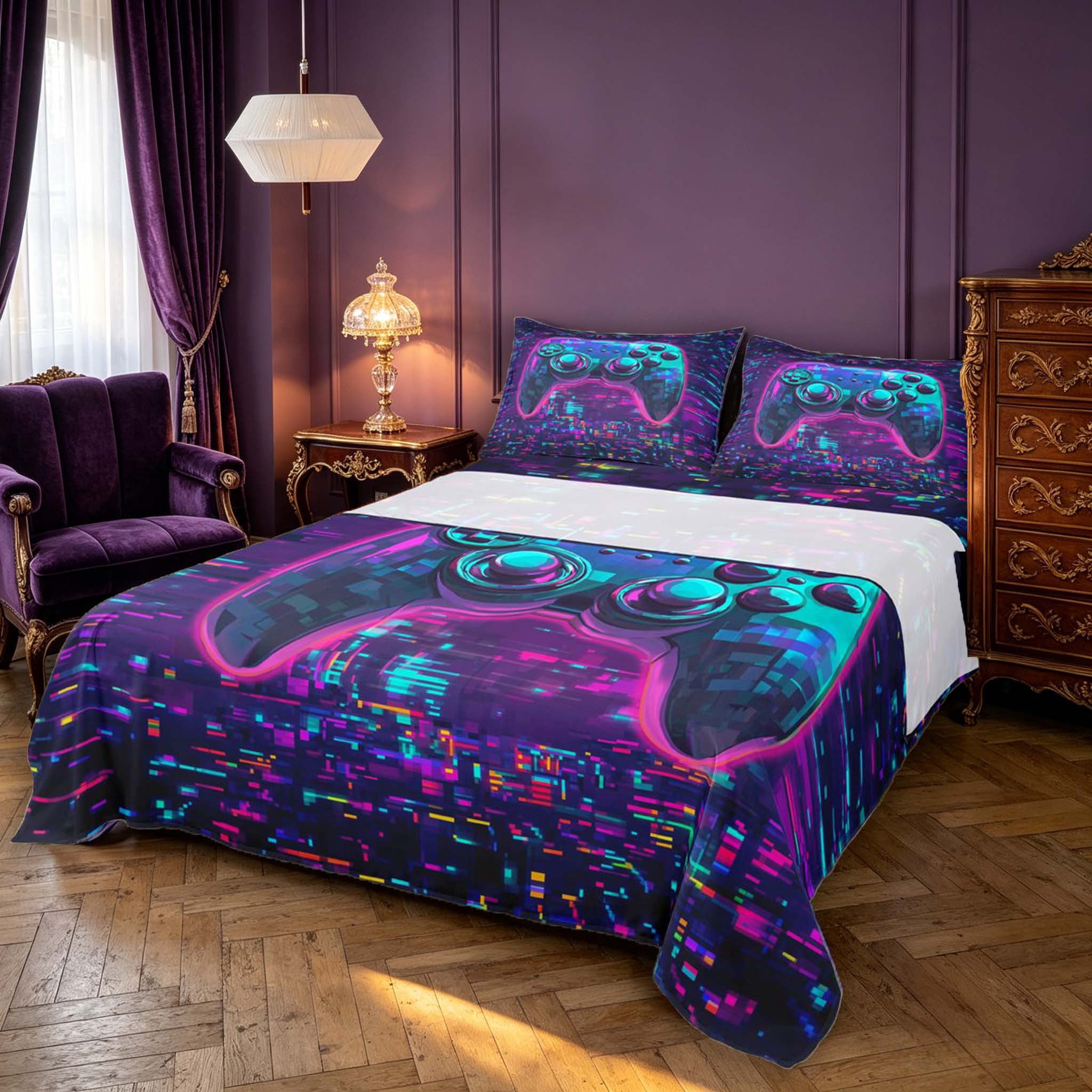Erosebridal Retro Game Controller King Sheets,Pixel Vintage Bedding,4 ...