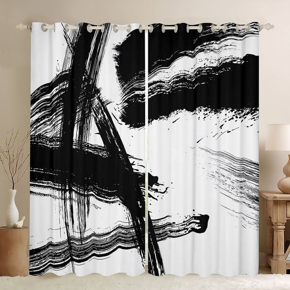 Erosebridal Retro Geometric Stripes Black Out Curtains,White Black Curtains Pack of 2 (42x63 Each) For Kids