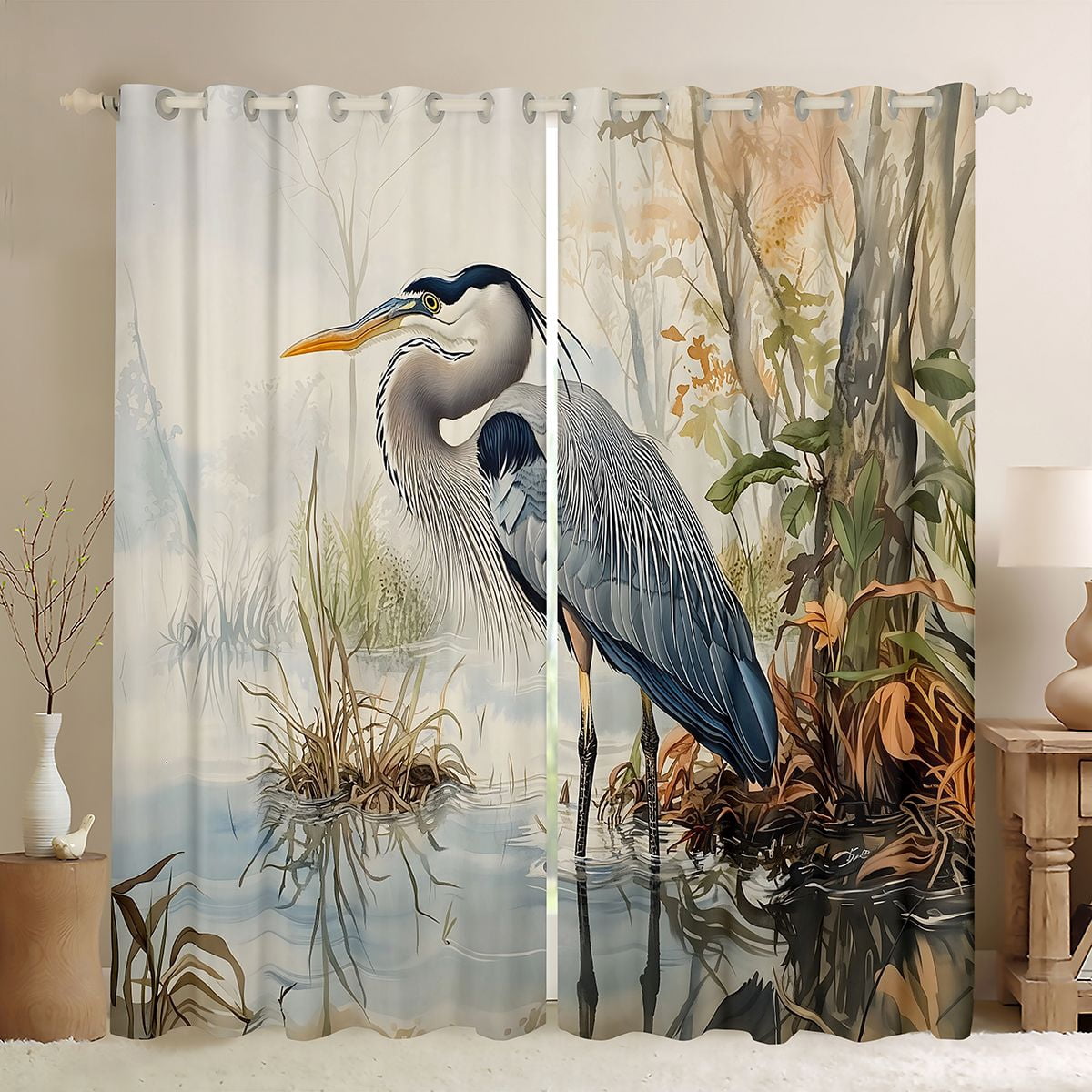 Erosebridal Retro Heron Bird Blackout Curtains Set of 2 (38x54 Each ...