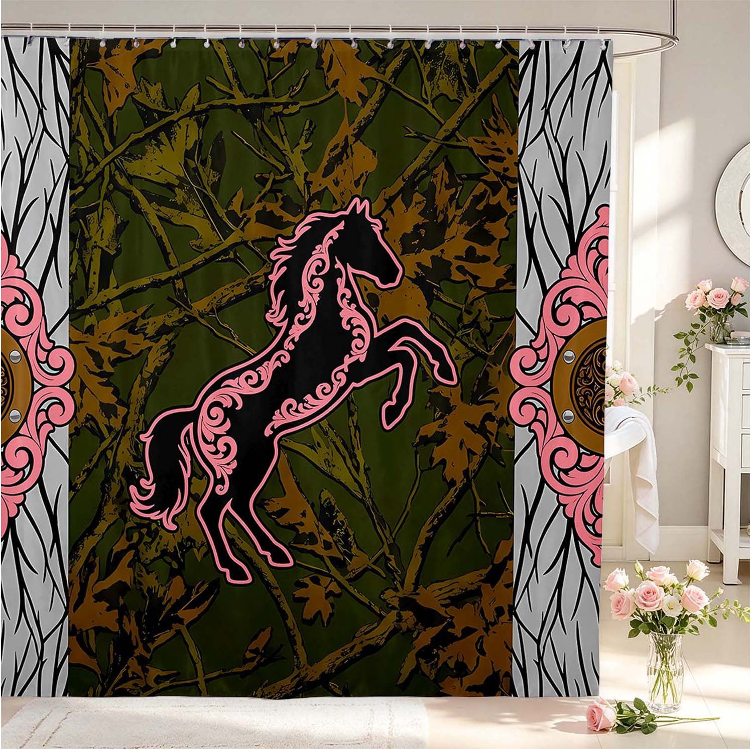 Erosebridal Retro Horse Animals Shower Curtain 72Wx78L,Pink Pattern ...