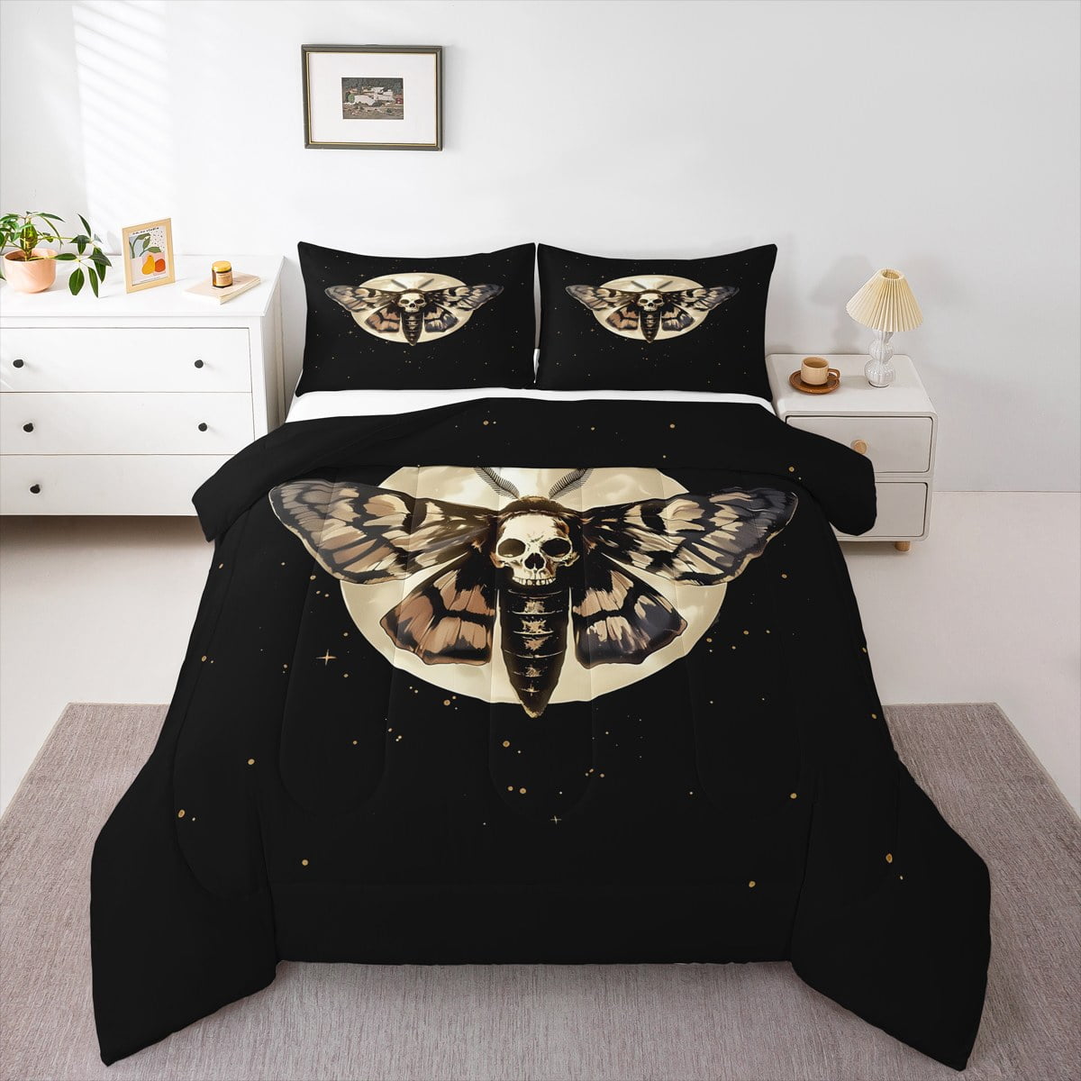 Erosebridal Retro Insect Moth Bedding Sets Queen with Comforter,Spooky ...