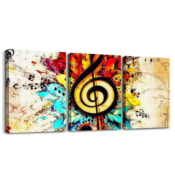 Erosebridal Retro Music Note Canvas Wall Art Set of 3, Vintage Music Framed Wall Art for Living Room
