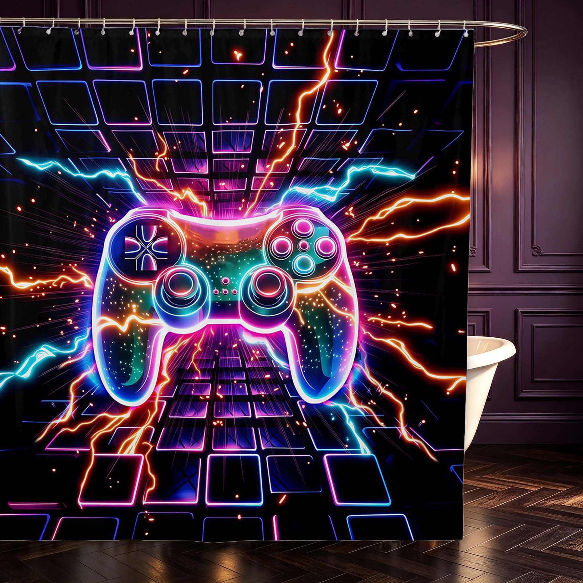 Erosebridal Retro Neon Game Controller Shower Curtain 72Wx84L,Check ...