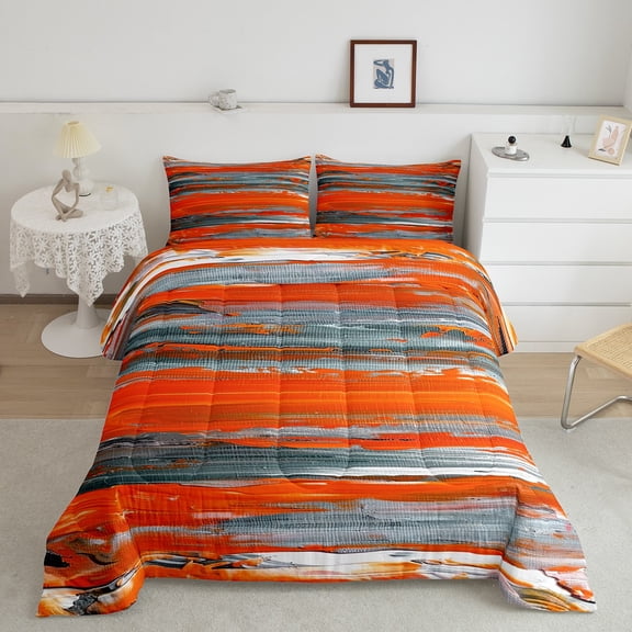 Erosebridal Retro Oil Painting Bedding Twin Comforter Set,Modern Aesthetic Art Down Comforter,Orange Gray Bedding Sets Twin with Comforter,Breathable Room Decorative Reversible,2 Pieces