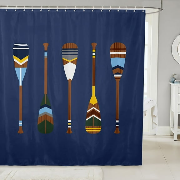 Erosebridal Retro Paddle Bathroom Curtain 72x72, Nautical Rowing Oar Bathroom Decor, Navy Blue, Waterproof