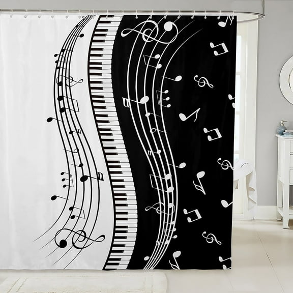 Erosebridal Retro Piano Shower Curtain 72x84, Black White Bath Curtain, Musical Note Decor, Waterproof