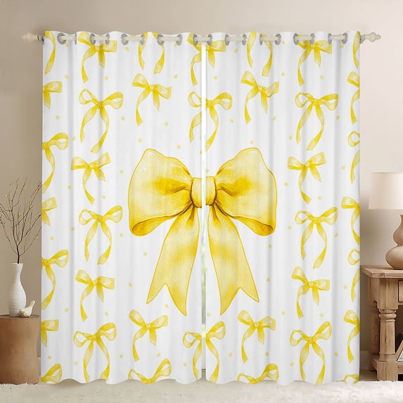 Erosebridal Retro Ribbon Blackout Curtains Set of 2 (52x84 Each) for Kid, Butterfly Knot Window Curtains, White Yellow