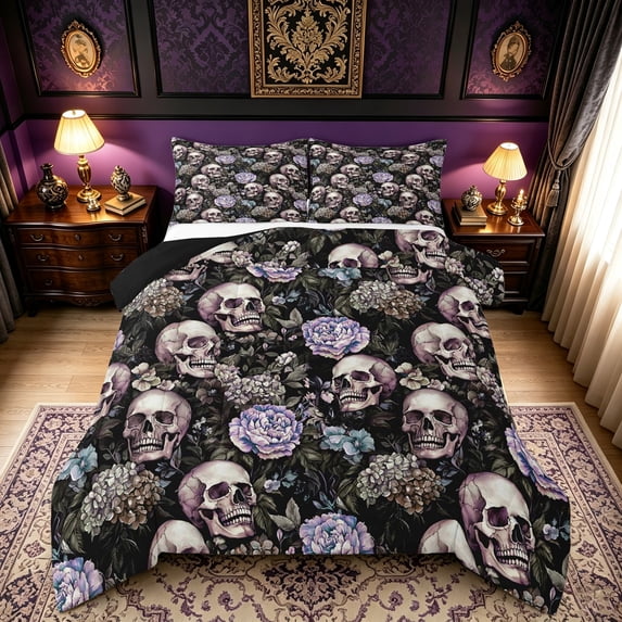 Erosebridal Retro Skull Rose Queen Comforter Set, Garden Flower ...