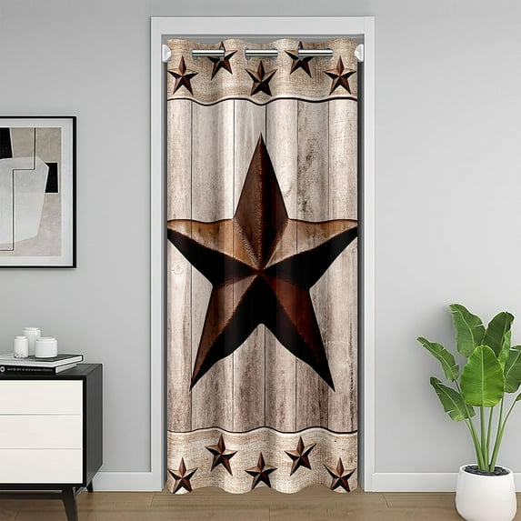 Erosebridal Retro Texas Stars Door Curtain Panel 52x84, Lake House Room Divider Curtain, Rustic Theme Decor