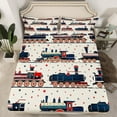 thumbnail image 1 of Erosebridal Retro Train Fitted Sheet Queen, Cute Vehicle Print Bedding Set Queen Size, Teens 3-Piece, 1 of 6