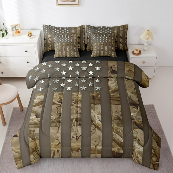 Erosebridal Retro USA Flag Bedding Full Size, Fourth of July Comforter Sets with Sheets, Lightweight Duvet Set, Room Decor, Reversible 7-Piece