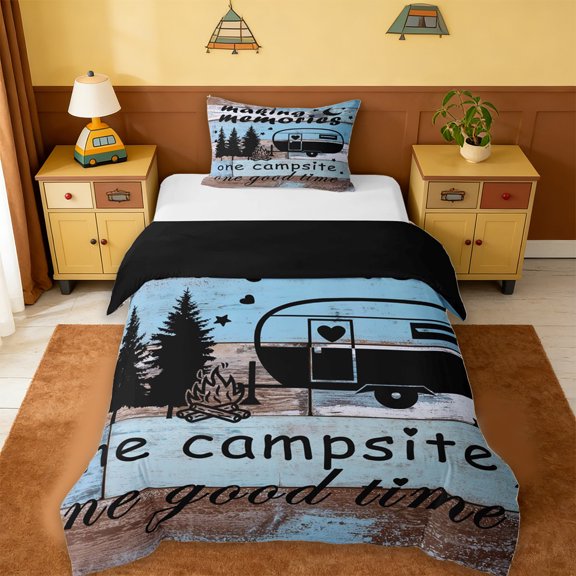 Erosebridal Retro Wood Camp Camper Twin Bedding,Rustic Farmhouse Adventure Duvet Cover Set For Kids,Reversible black,2-Piece(No Comforter)