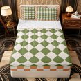 thumbnail image 1 of Erosebridal Rhombus Check Pattern Zipper Queen Comforter Set with Fitted Sheet and 2 Pillowcases,Square Border Print Zipper Bedding Set,Olive Green Orange,Reversible, 1 of 6