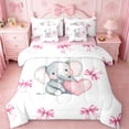 thumbnail image 1 of Erosebridal Ribbon Bow 7-Piece Twin Bedding Sets For Girls,Cartoon Animal Elephant Bedding Comforter Set For Kids,Pink Reversible, 1 of 7