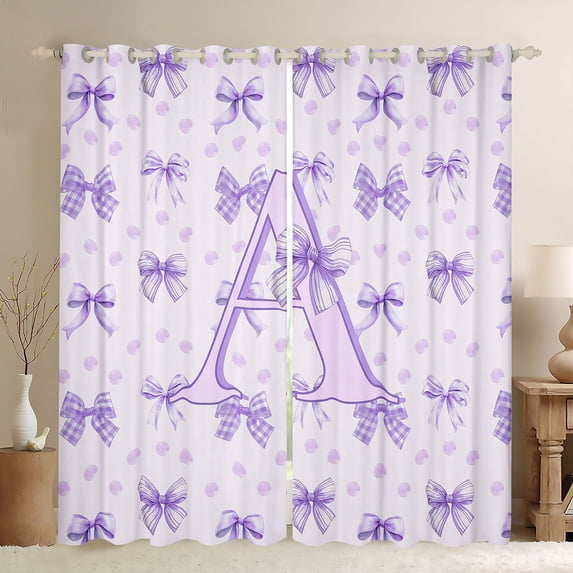 Erosebridal Ribbon Bow Black Out Curtains For Girls,Purple Letter A Initial Curtains Pack of 2 (42x63 Each)