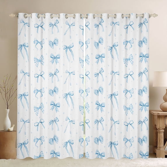 Erosebridal Ribbon Bow Black Out Curtains For Girls Teens,Blue Girly Bowknot Curtains Pack of 2 (42x63 Each),Dreamy Princess Style
