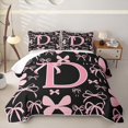 thumbnail image 1 of Erosebridal Ribbon Bow Knot D Personalized Initial Twin Quilt Set,Black Pink Bow Tie Twin Coverlet Set, 1 of 7