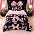 thumbnail image 1 of Erosebridal Ribbon Bow Knot K Personalized Initial Twin Comforter Sets 3-Piece,Black Pink Bow Tie Bedding Set,Pink Reversible,Lightweight Room Decor, 1 of 6