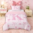 thumbnail image 1 of Erosebridal Ribbon Bow Knot K Personalized Initial Twin Comforter Sets 3-Piece,Floral Cherry Blossoms Bedding Set,Pink Reversible,Lightweight Room Decor, 1 of 6