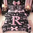 thumbnail image 1 of Erosebridal Ribbon Bow Knot R Personalized Initial Twin Bedding Sets 7-Piece,Black Pink Bow Tie Bedding Comforter Set,Pink Reversible,Microfiber Bedroom Decor, 1 of 6
