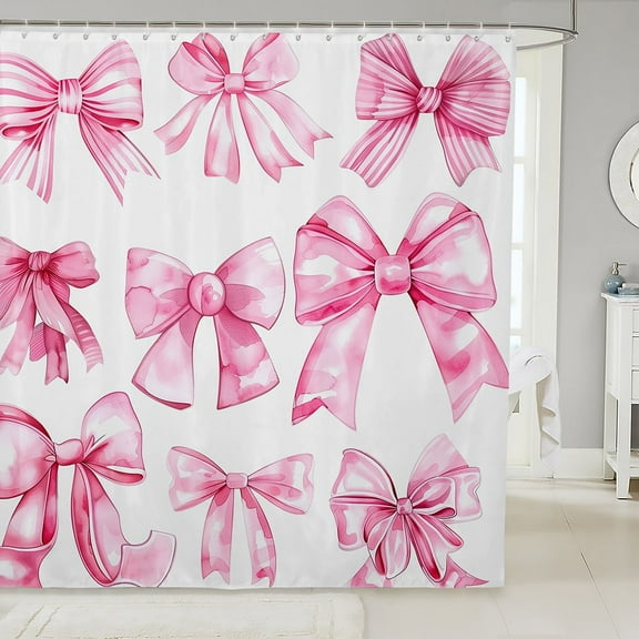 Erosebridal Ribbon Bow Shower Curtain 72x72, Pink Watercolor Bathroom Curtain 72x72, Dreamy Bowknot Bathroom Decor, Shower Curtain Room Decoration, Waterproof