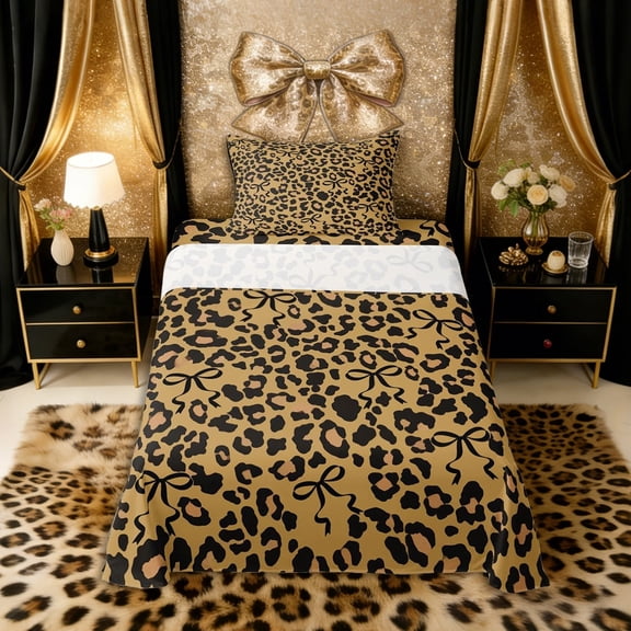 Erosebridal Ribbon Bowtie Twin Sheet Sets 3pcs for Girls Women ,Teens Animal Cheetah Print Bedding,Lightweight Room Decor