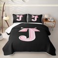 thumbnail image 1 of Erosebridal Ribbon J Letter Bed Spread Queen for Girls, Fashion Bow Monogram Queen Coverlet Set, 3-Piece, 1 of 7