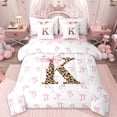 thumbnail image 1 of Erosebridal Ribbon Princess Bowknot 7-Piece Bedding Comforter Set,First Letter K King Bedding Sets For Leopard Girl,Reversible, 1 of 7