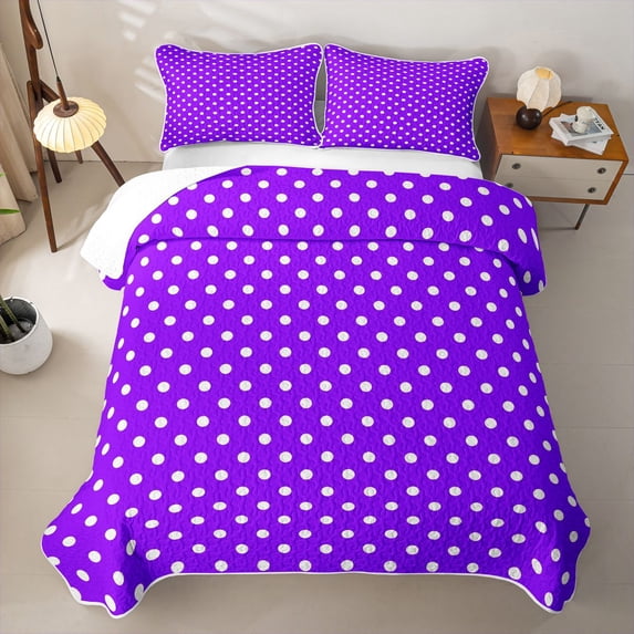 Erosebridal Rich Purple Polka Dot Twin Quilt Set,Pale White Dot Youth Pattern Twin Coverlet Set For Girls,2 Pieces
