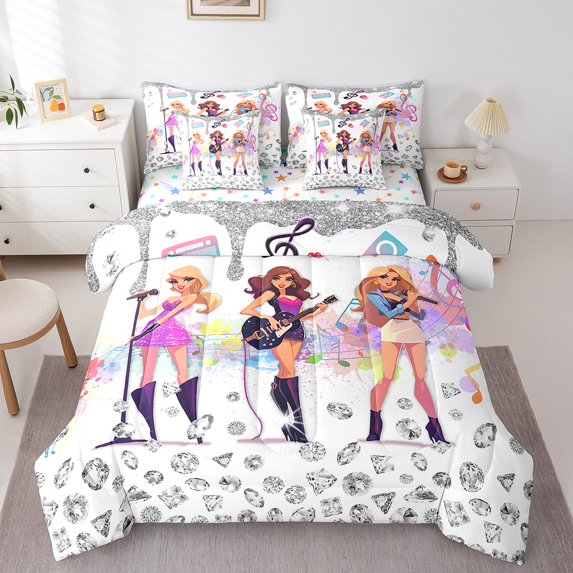 Erosebridal Rock Music Bed in a Bag Full size,Guitar Singer Bed Set,Crystal Glitter Bedding Full Size,Super Cozy Bling Room Decoration,Reversible,7pcs