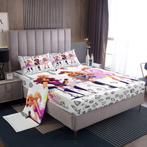 Erosebridal Rock Music Bed Sheets King,Guitar Singer Bedding King Size,Crystal Glitter Sheet Set King,Super Cozy Bling Room Decoration,4 Pieces