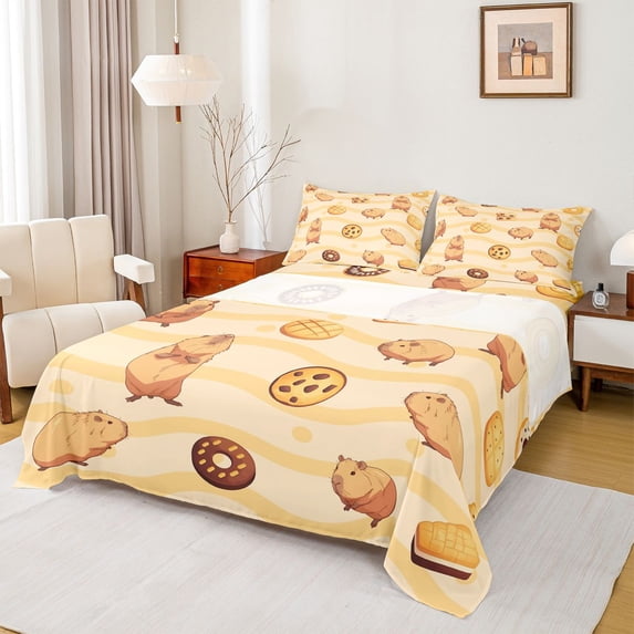 Erosebridal Rodent Animal Capybara Full Size Sheets,Cute Dessert Doughnut Bed Sheets For Girls Kids 4pcs