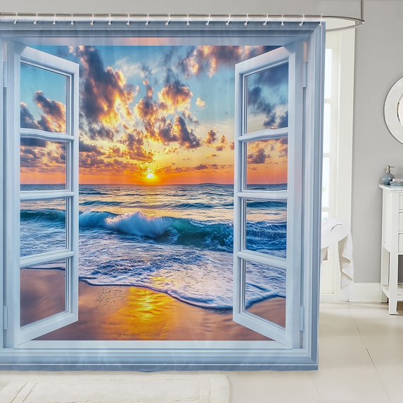 Erosebridal Romantic Beach Shower Curtain 72x84, Coastal Marine Bath Curtain, Sunset Bedroom Decor