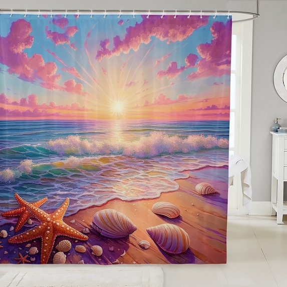 Erosebridal Romantic Beach Shower Curtain 72x84, Pink Ocean Bathroom Curtain 72x84, Sunset Bedroom Decor