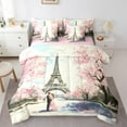 thumbnail image 1 of Erosebridal Romantic Couple Bedding Twin Size, Eiffel Tower Bed in a Bag Twin size, Oil Printing Decor, Reversible 7-Piece, 1 of 6