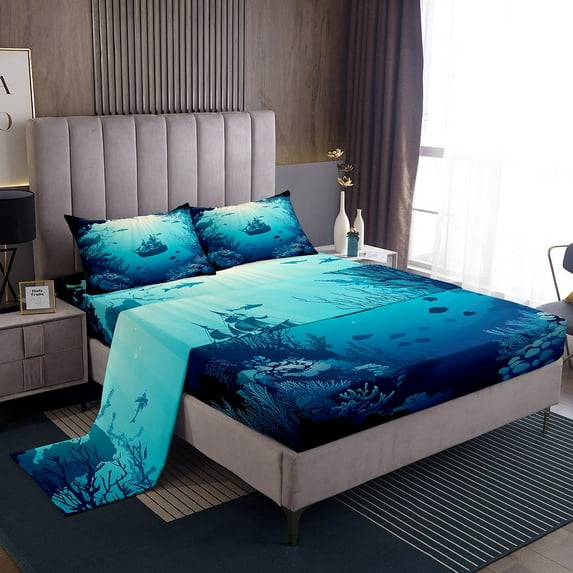 Erosebridal Romantic Crown Full Sheet Sets, Sequin Print Bedding Full Size, Black Gold 4-Piece