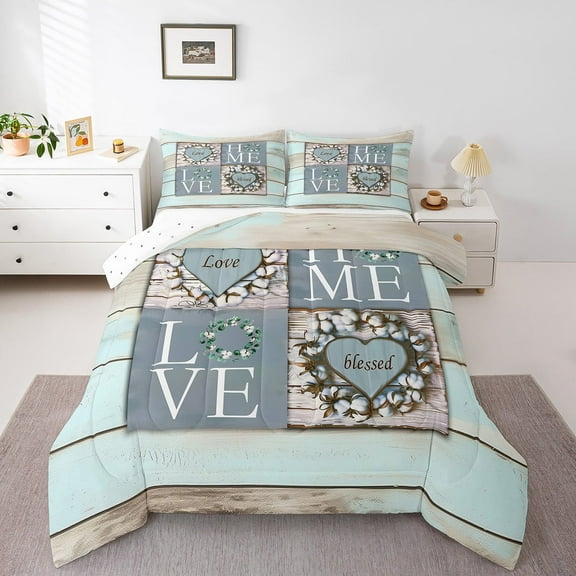 Erosebridal Romantic Farmhouse Comforter Sets Queen Size,Rustic Lodge Cabin Bedding Queen Comforter Set,Old Barn Door Decor,Blue,Reversible,Ultra Soft,3 Pieces