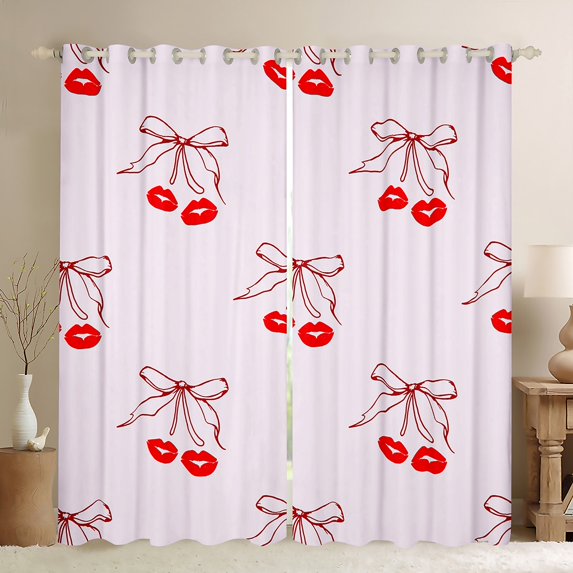 Erosebridal Romantic Lips Curtains and Drapes (42Wx90L),Cartoon Bow Tie Curtains Pack of 2 (42Wx90L),Pink Red Black Out Curtains,Dreamy Room Decor