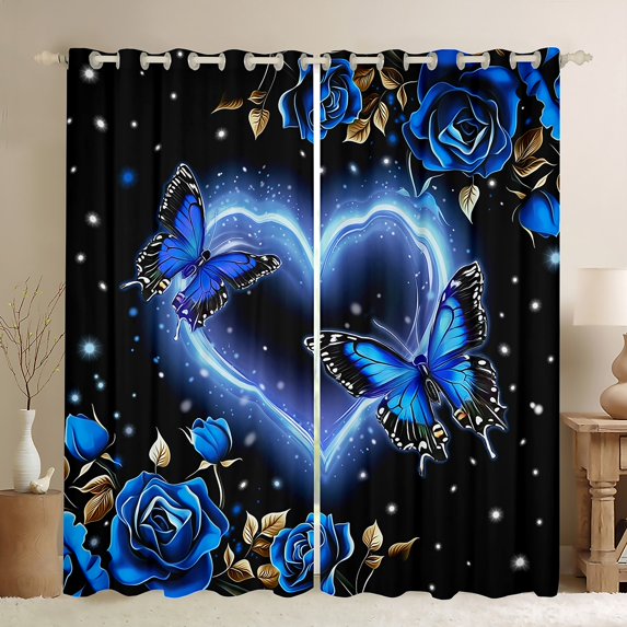 Erosebridal Romantic Love Curtains,Floral Butterfly 30%-50% Blackout Curtains 30-50% 42x90 inch,Cottage Rose Curtains Drapes,Butterflies Flower Window Curtains 2 Panels for Bedroom